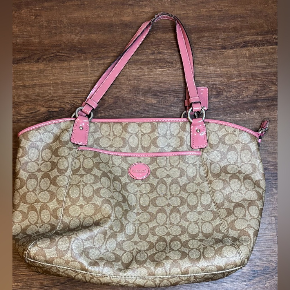 Coach Brown and Pink Signature Tote Bag